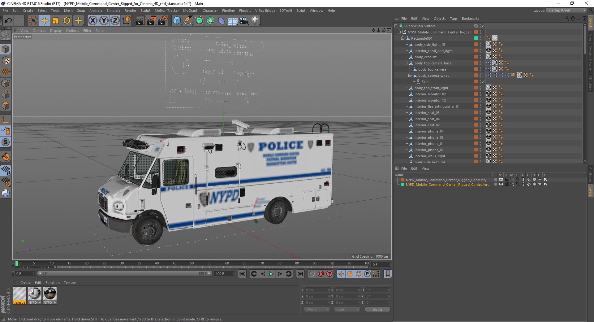 NYPD Mobile Command Center Rigged for Cinema 4D 3D