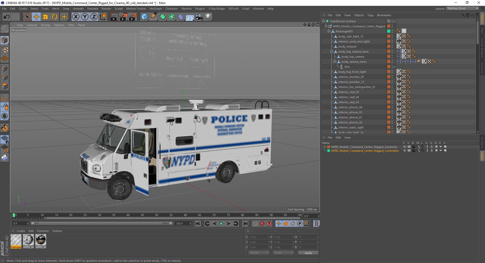 NYPD Mobile Command Center Rigged for Cinema 4D 3D