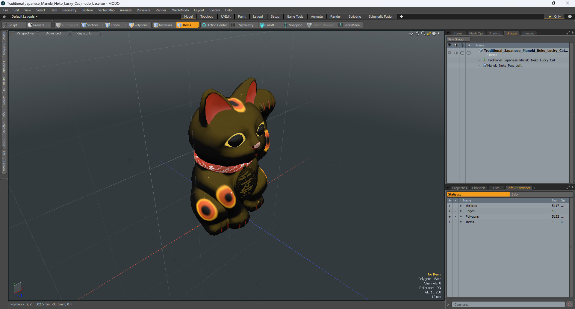 Traditional Japanese Maneki Neko Lucky Cat 3D