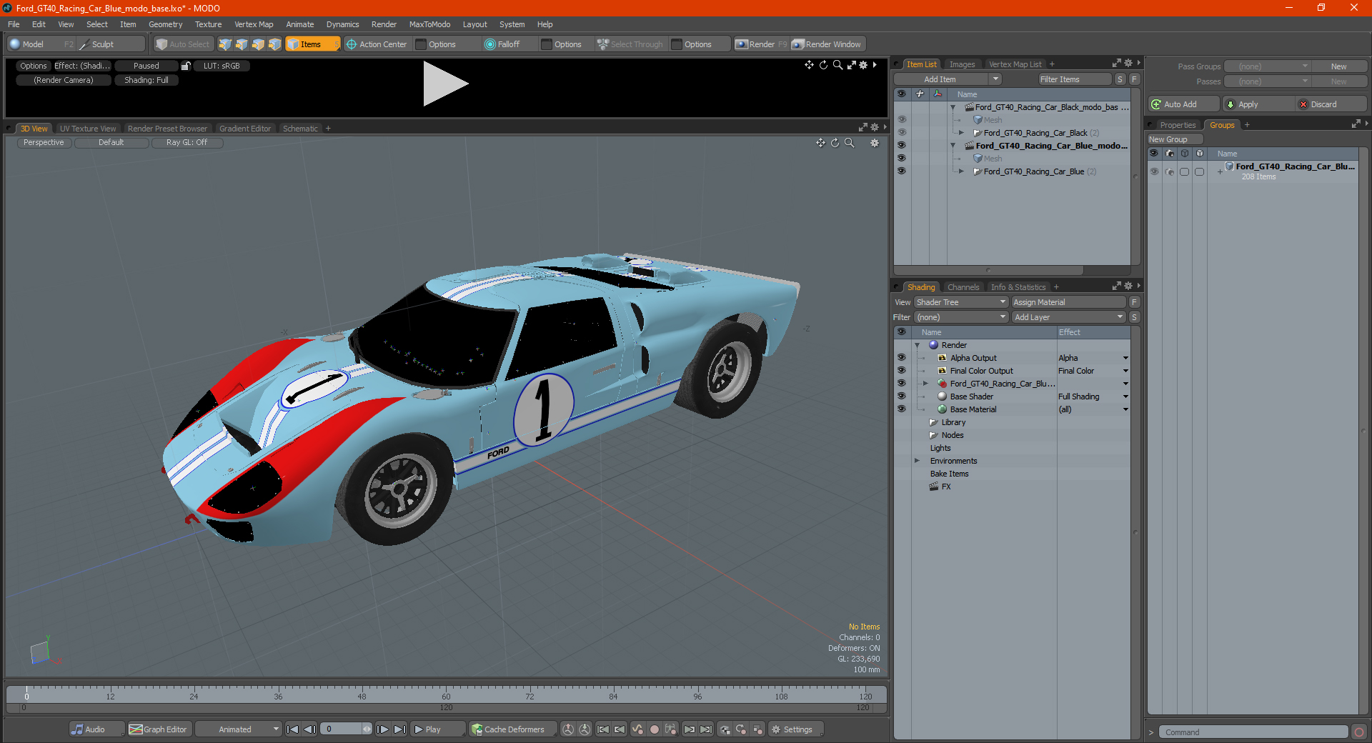 3D model Ford GT40 Racing Car Blue