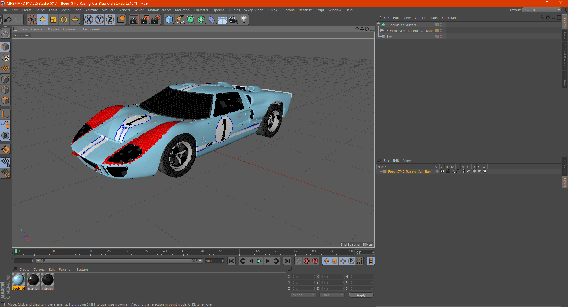 3D model Ford GT40 Racing Car Blue