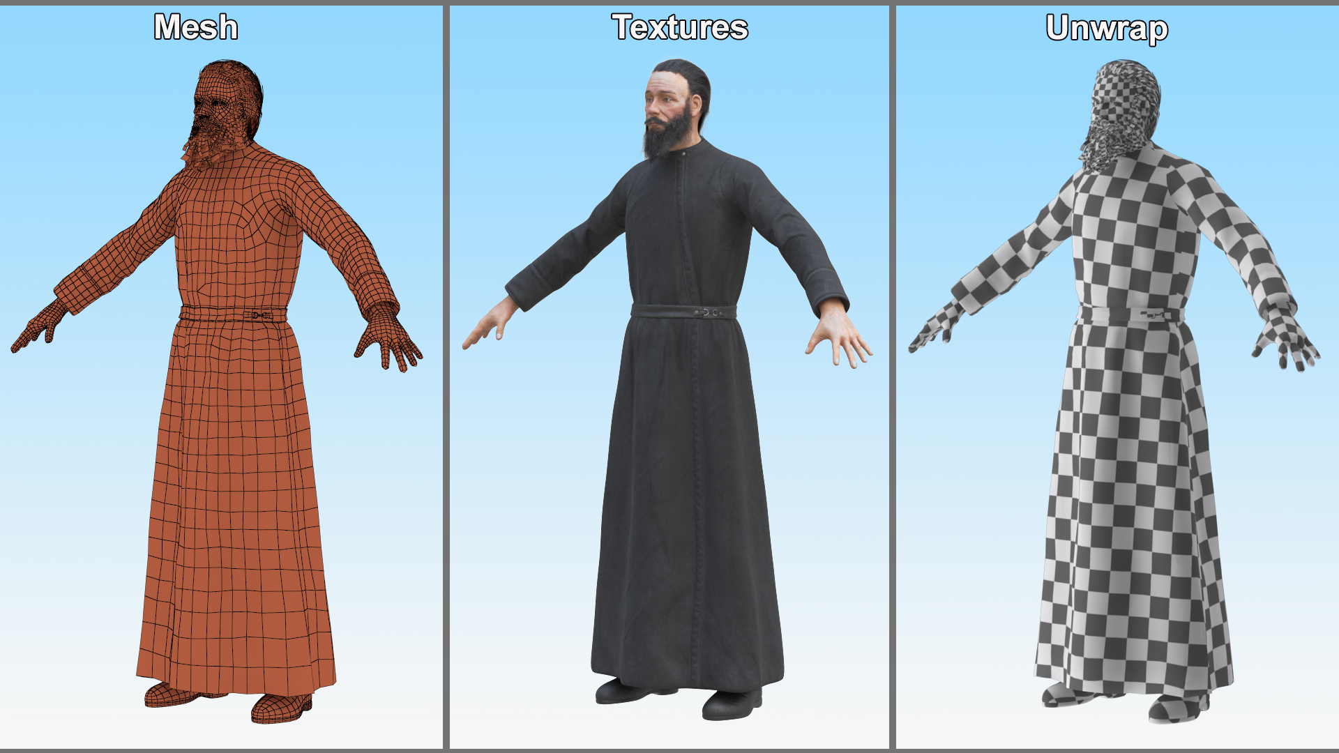 3D model Orthodox Church Monk Wearing Robe A-Pose