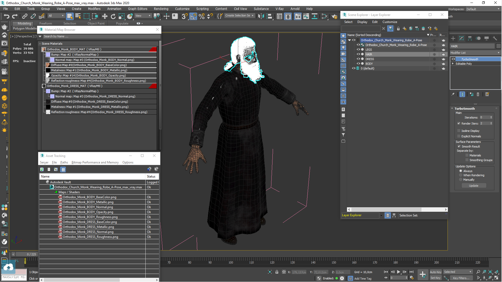 3D model Orthodox Church Monk Wearing Robe A-Pose