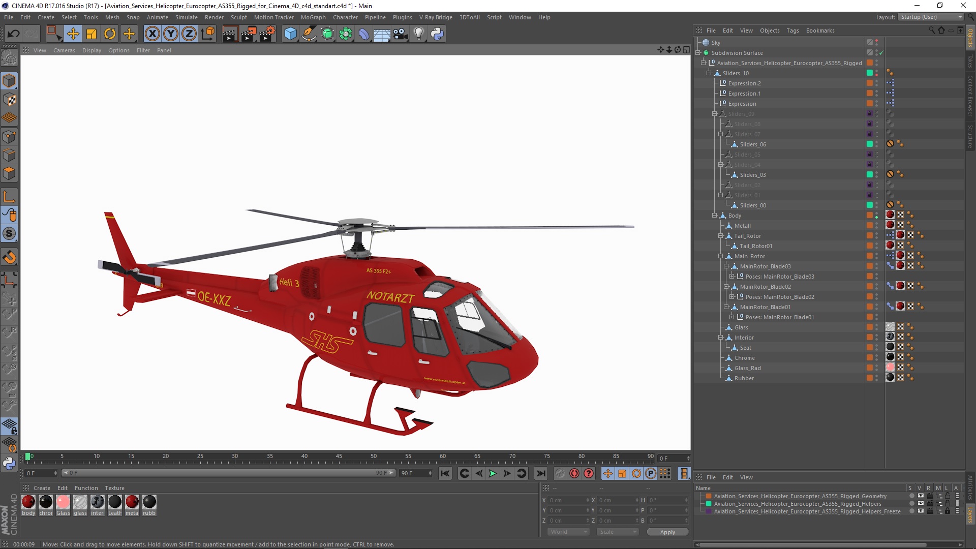 3D Aviation Services Helicopter Eurocopter AS355 Rigged for Cinema 4D