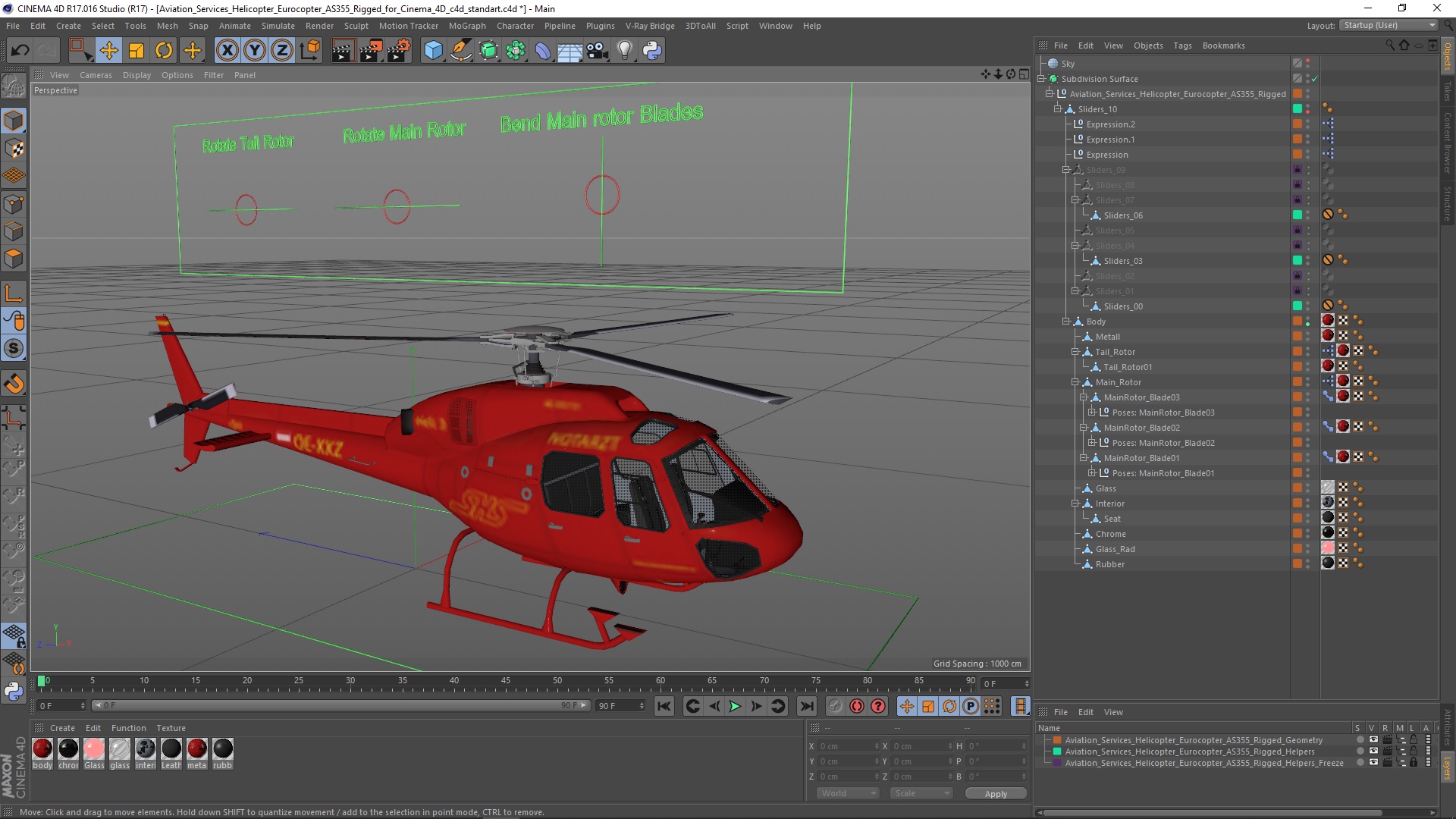 3D Aviation Services Helicopter Eurocopter AS355 Rigged for Cinema 4D