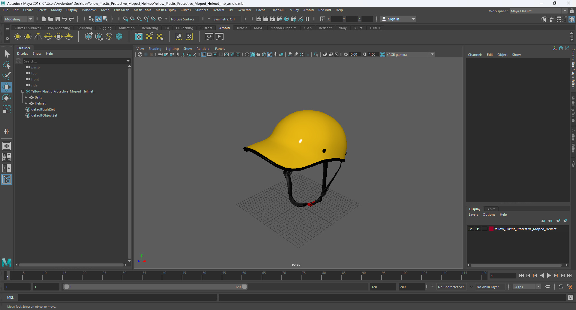 3D Yellow Plastic Protective Moped Helmet model