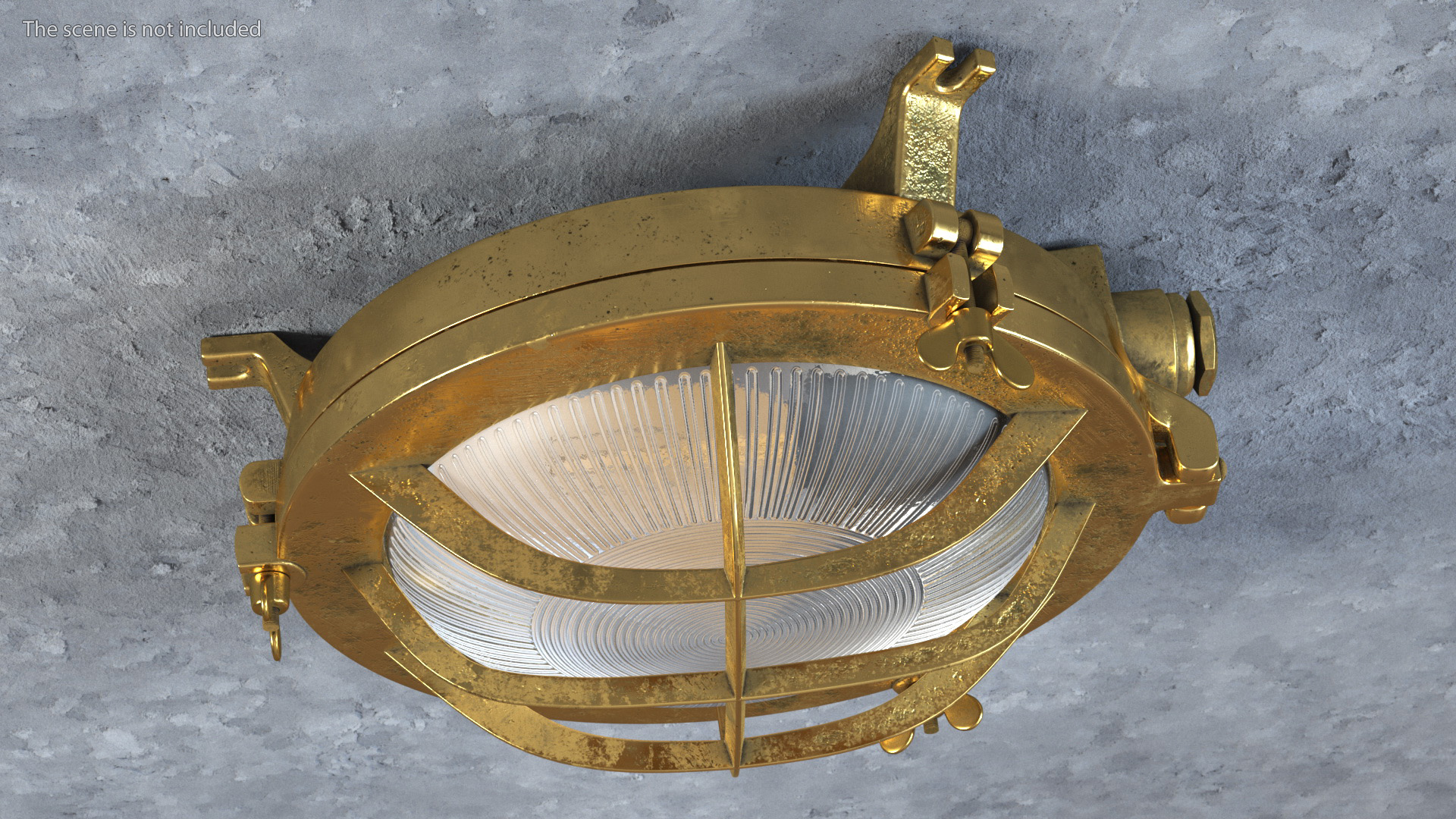 Cage Bulkhead Light Brass with Ribbed Glass On State 3D