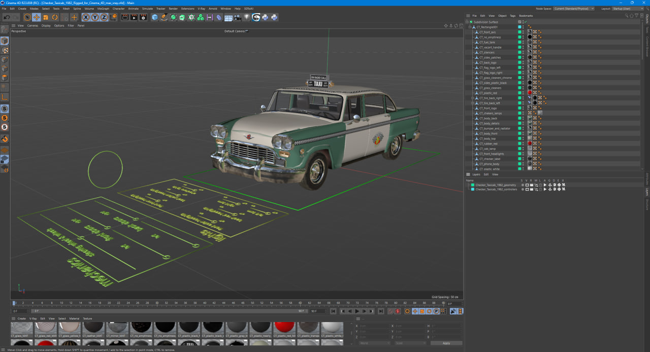 3D Checker Taxicab 1982 Rigged for Cinema 4D