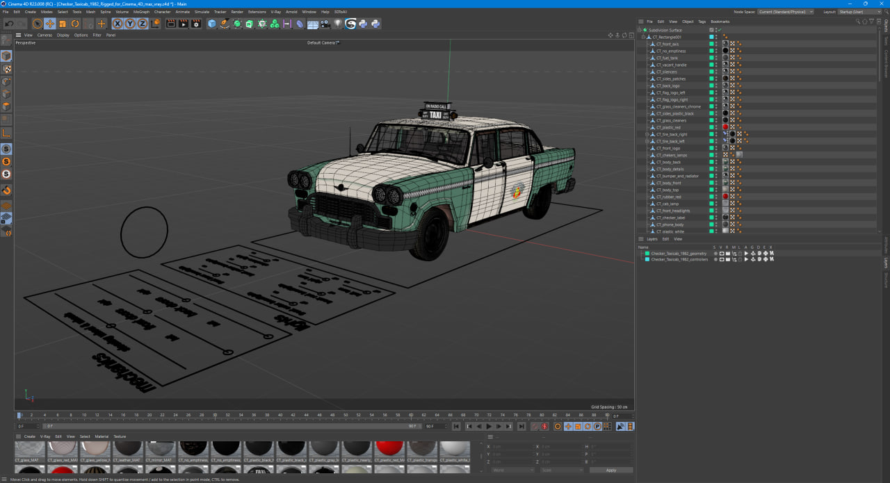 3D Checker Taxicab 1982 Rigged for Cinema 4D