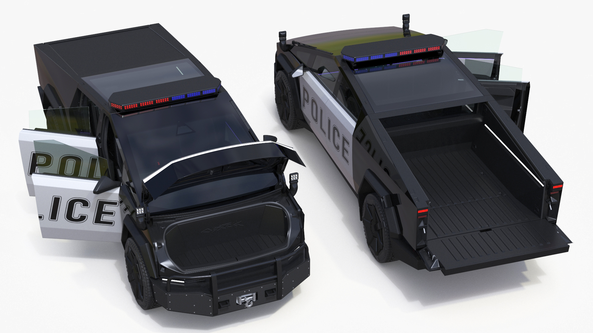 Tesla Cybertruck Police Patrol Vehicle Rigged for Cinema 4D 3D model