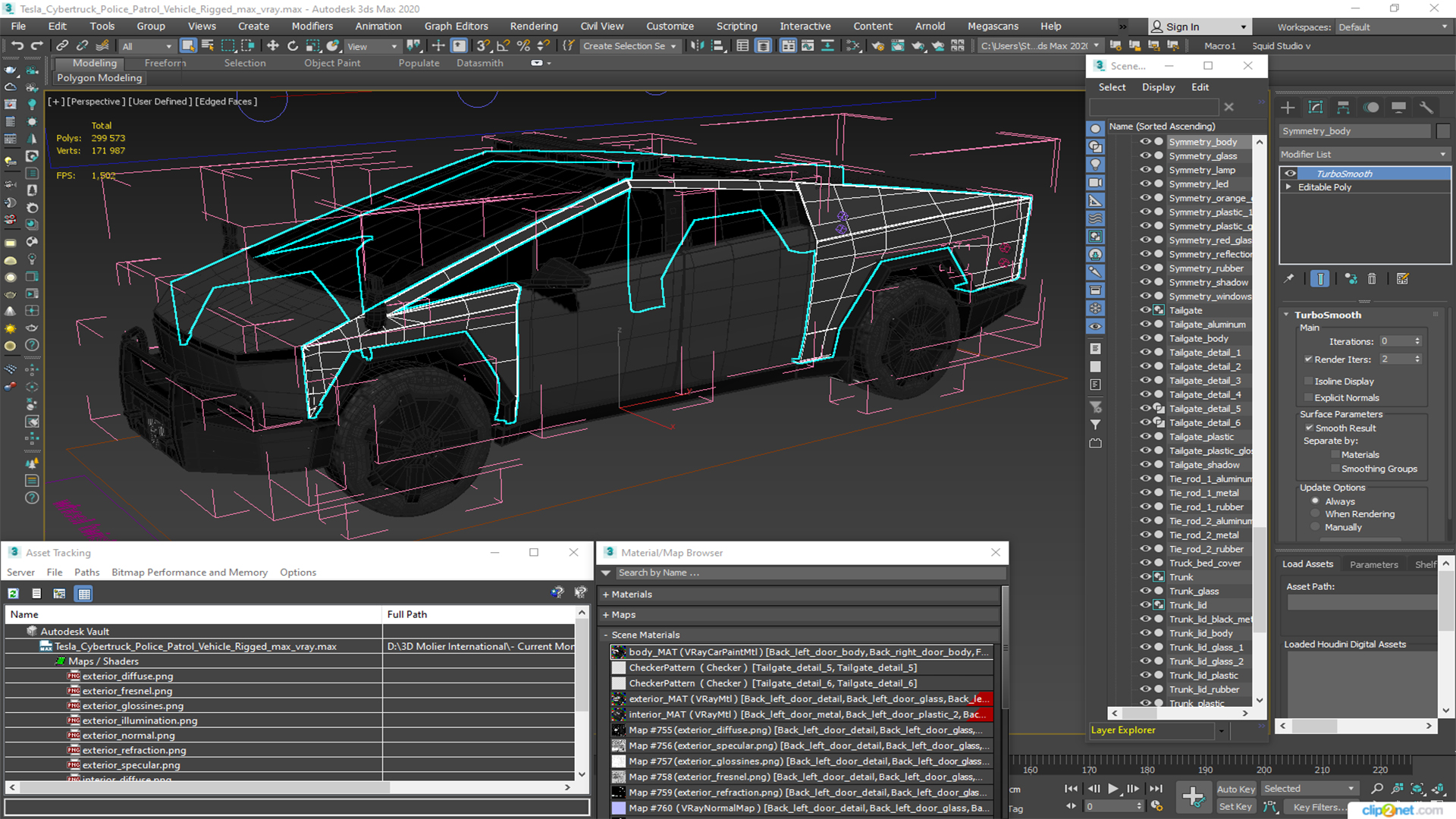 Tesla Cybertruck Police Patrol Vehicle Rigged for Cinema 4D 3D model