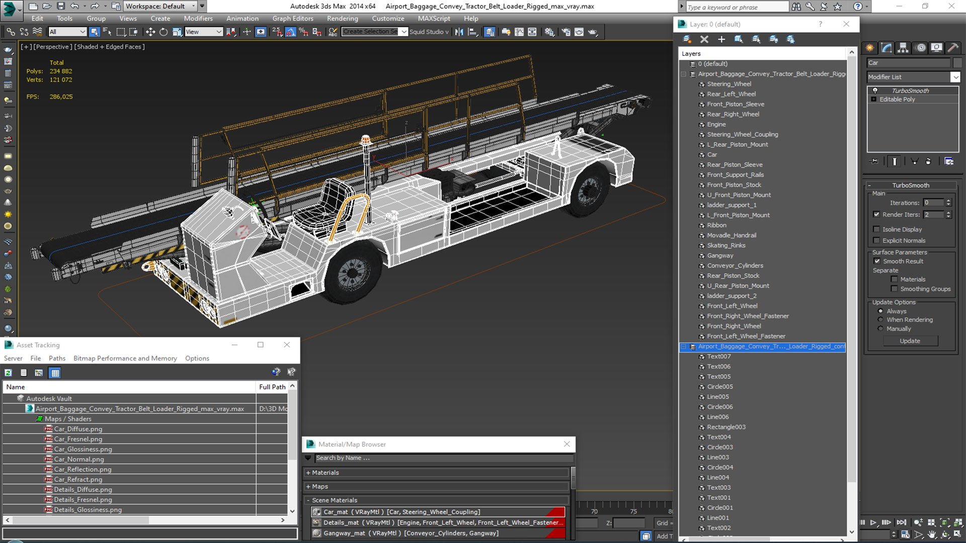 Airport Baggage Convey Tractor Belt Loader Rigged 3D model