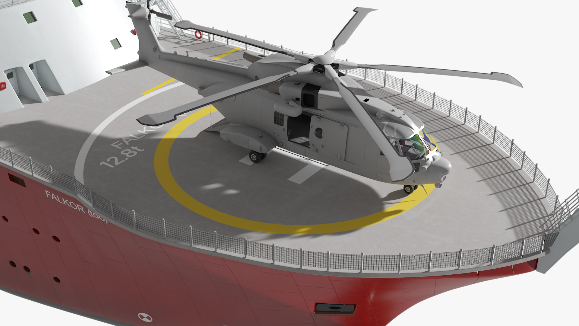 Falkor Too Research Vessel with Transport Helicopter 3D