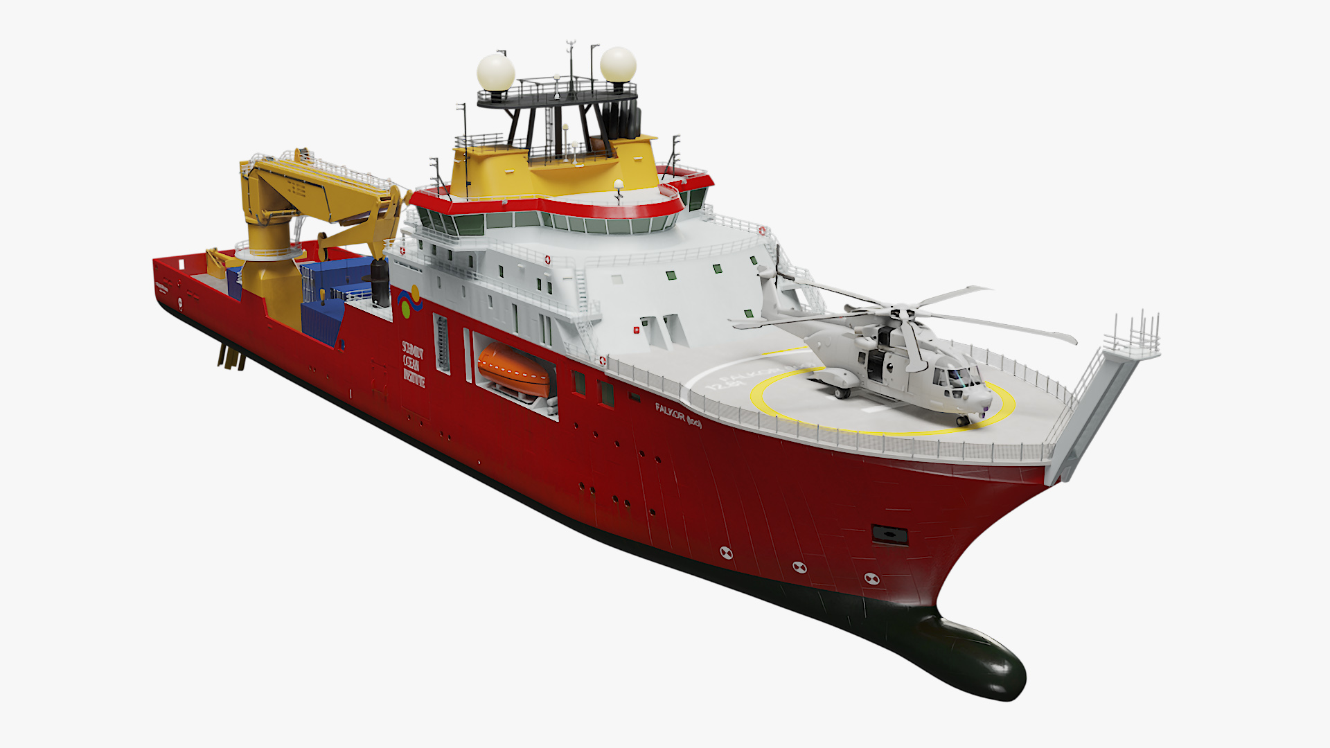 Falkor Too Research Vessel with Transport Helicopter 3D