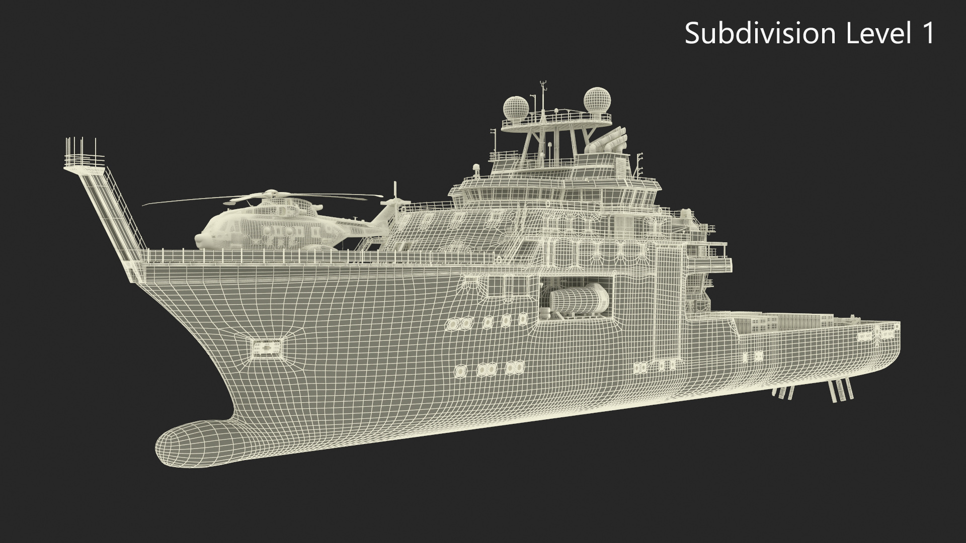 Falkor Too Research Vessel with Transport Helicopter 3D