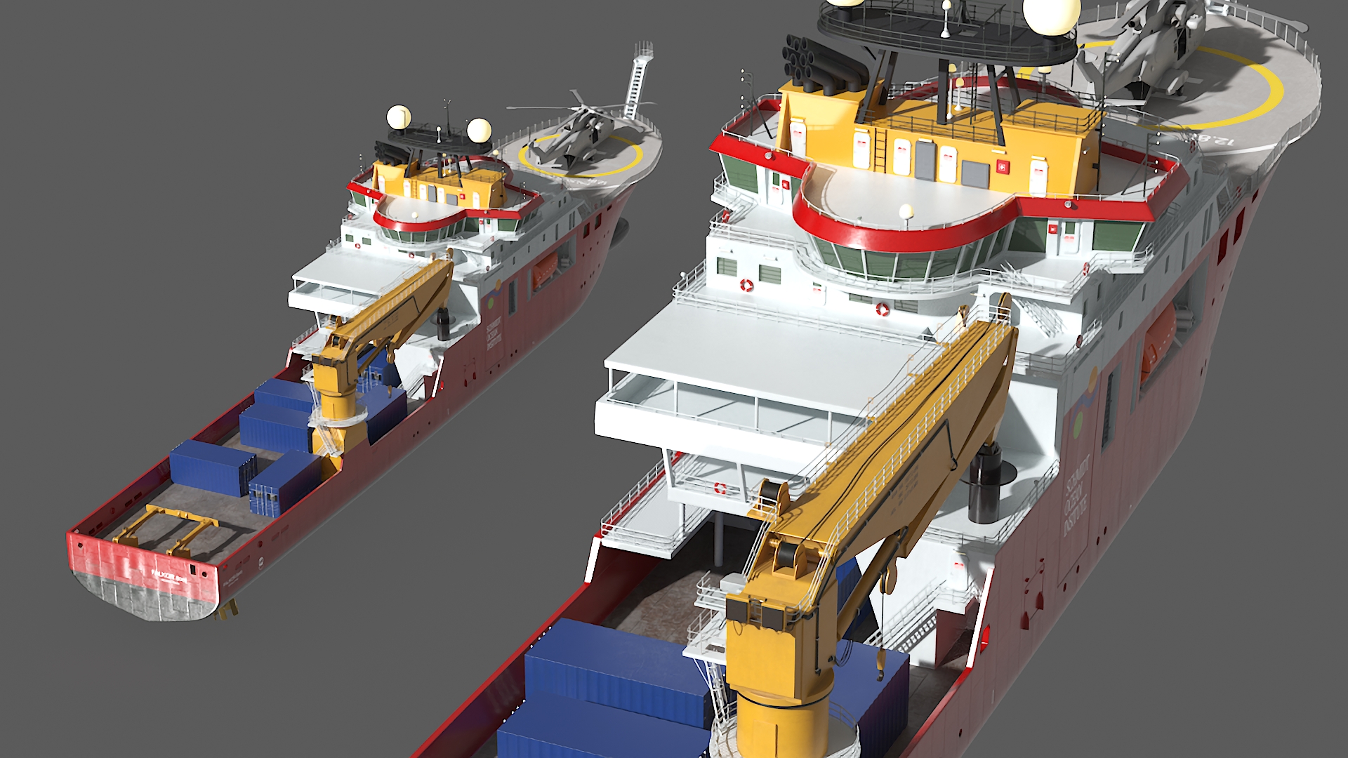 Falkor Too Research Vessel with Transport Helicopter 3D