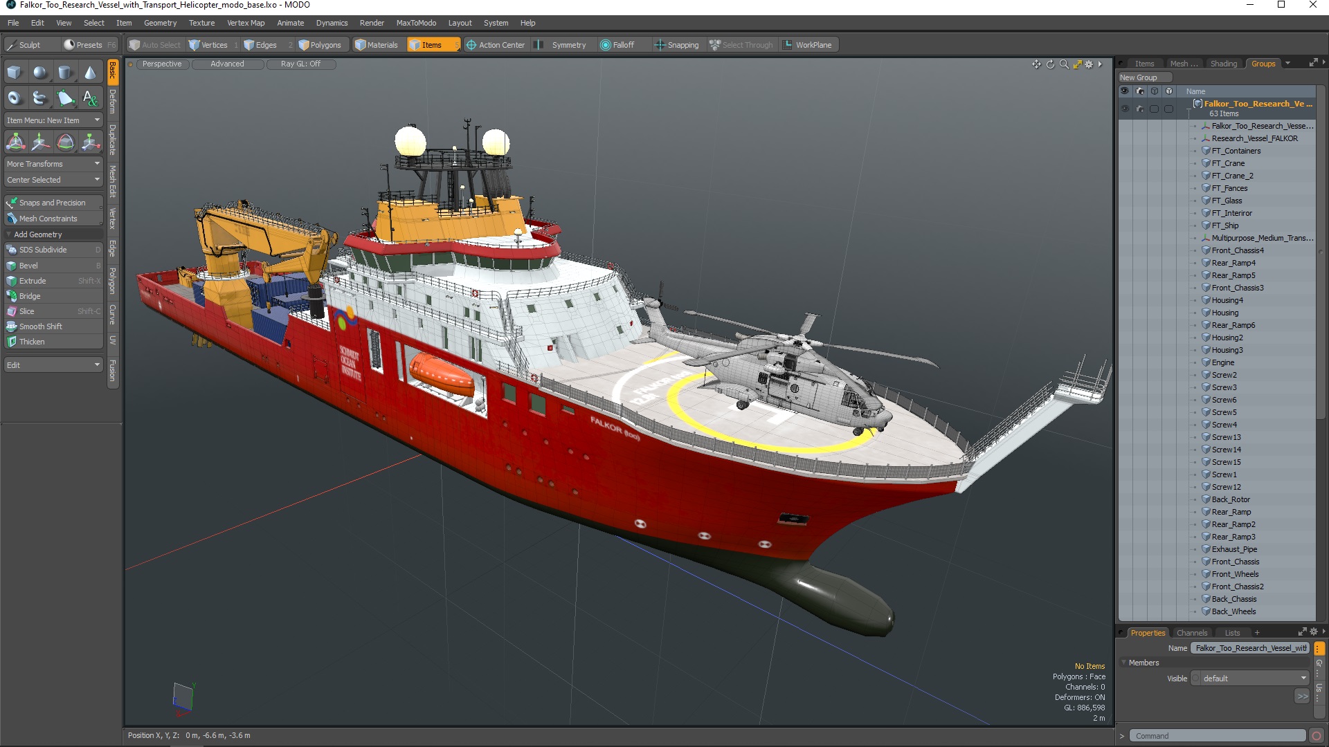 Falkor Too Research Vessel with Transport Helicopter 3D