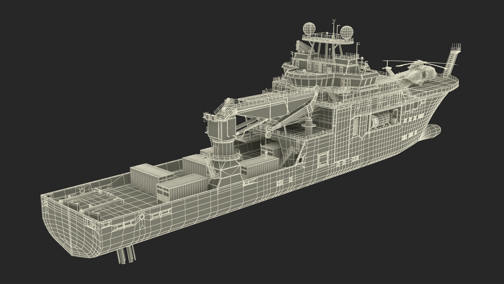 Falkor Too Research Vessel with Transport Helicopter 3D