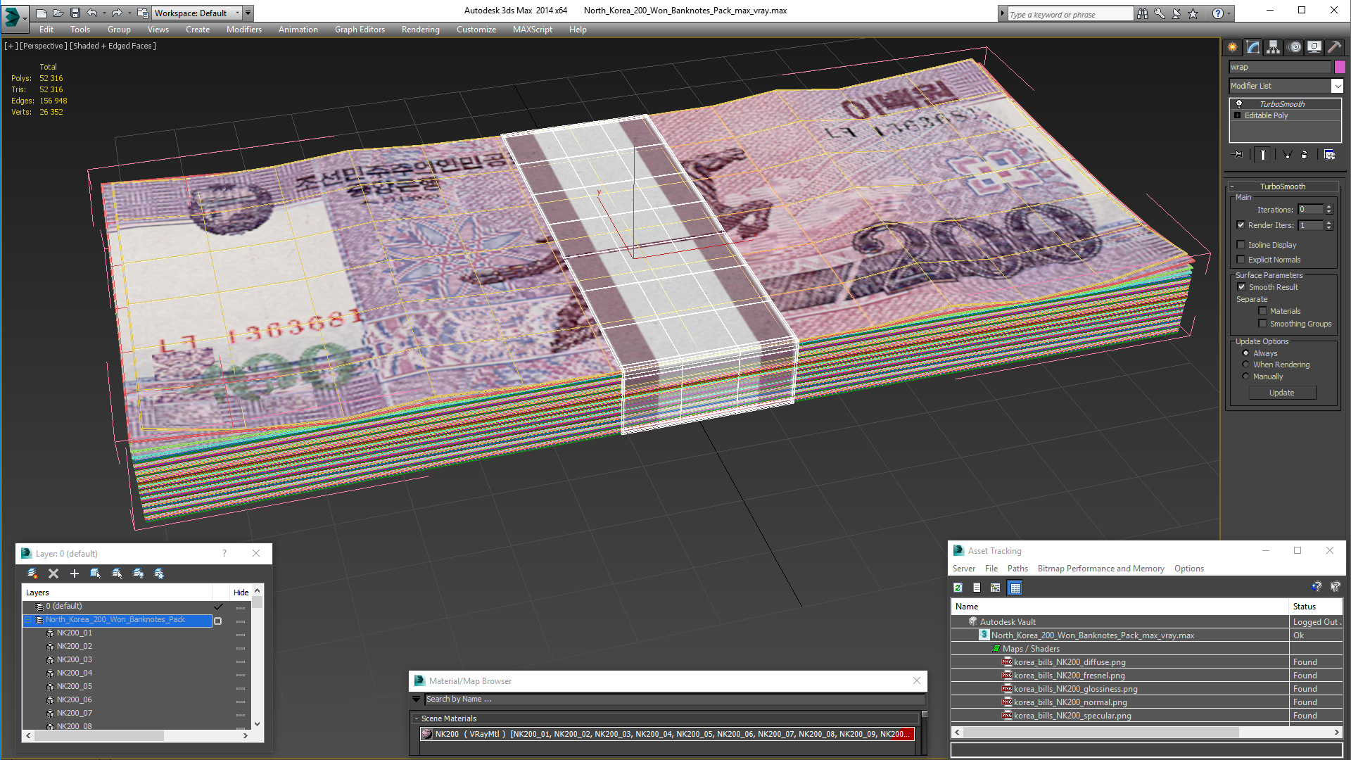 North Korea 200 Won Banknotes Pack 3D model