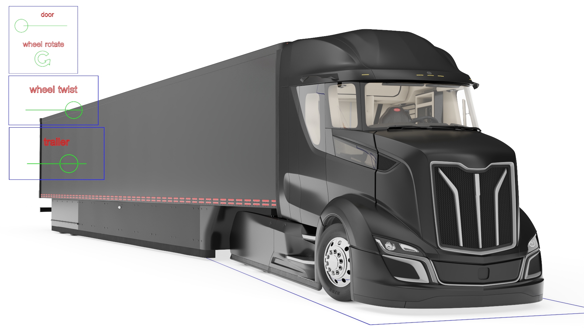 Advanced Long Haul Truck and Trailer Black Rigged 3D model