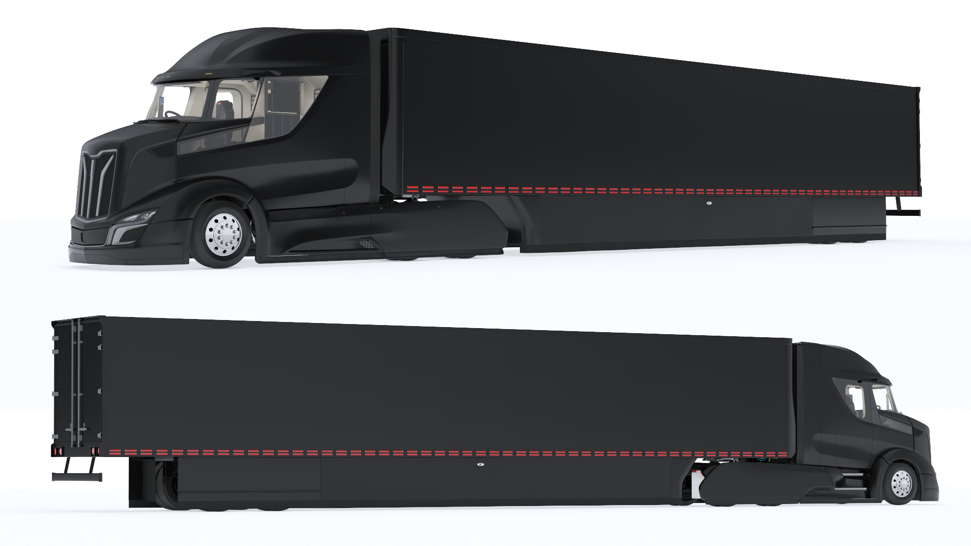 Advanced Long Haul Truck and Trailer Black Rigged 3D model