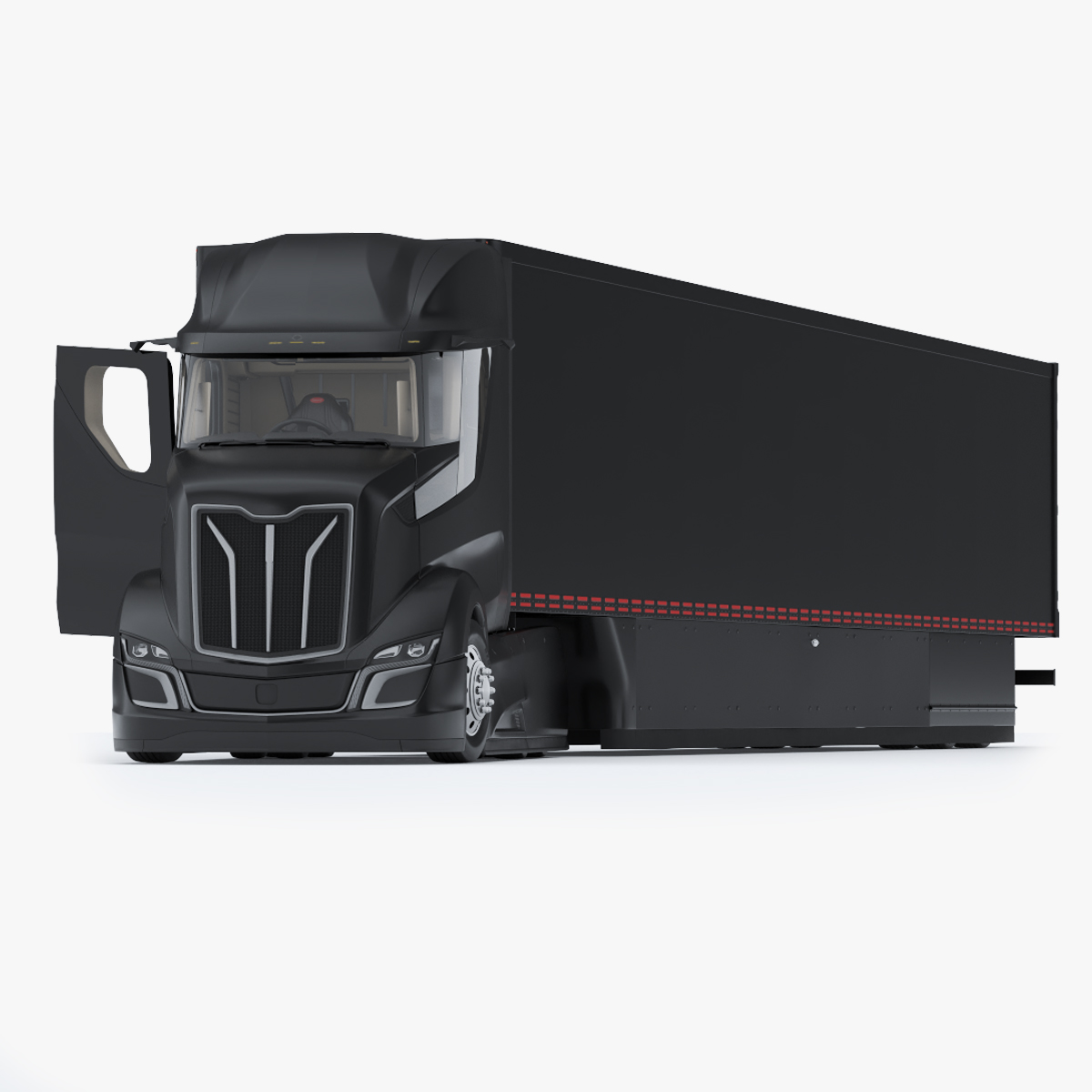 Advanced Long Haul Truck and Trailer Black Rigged 3D model