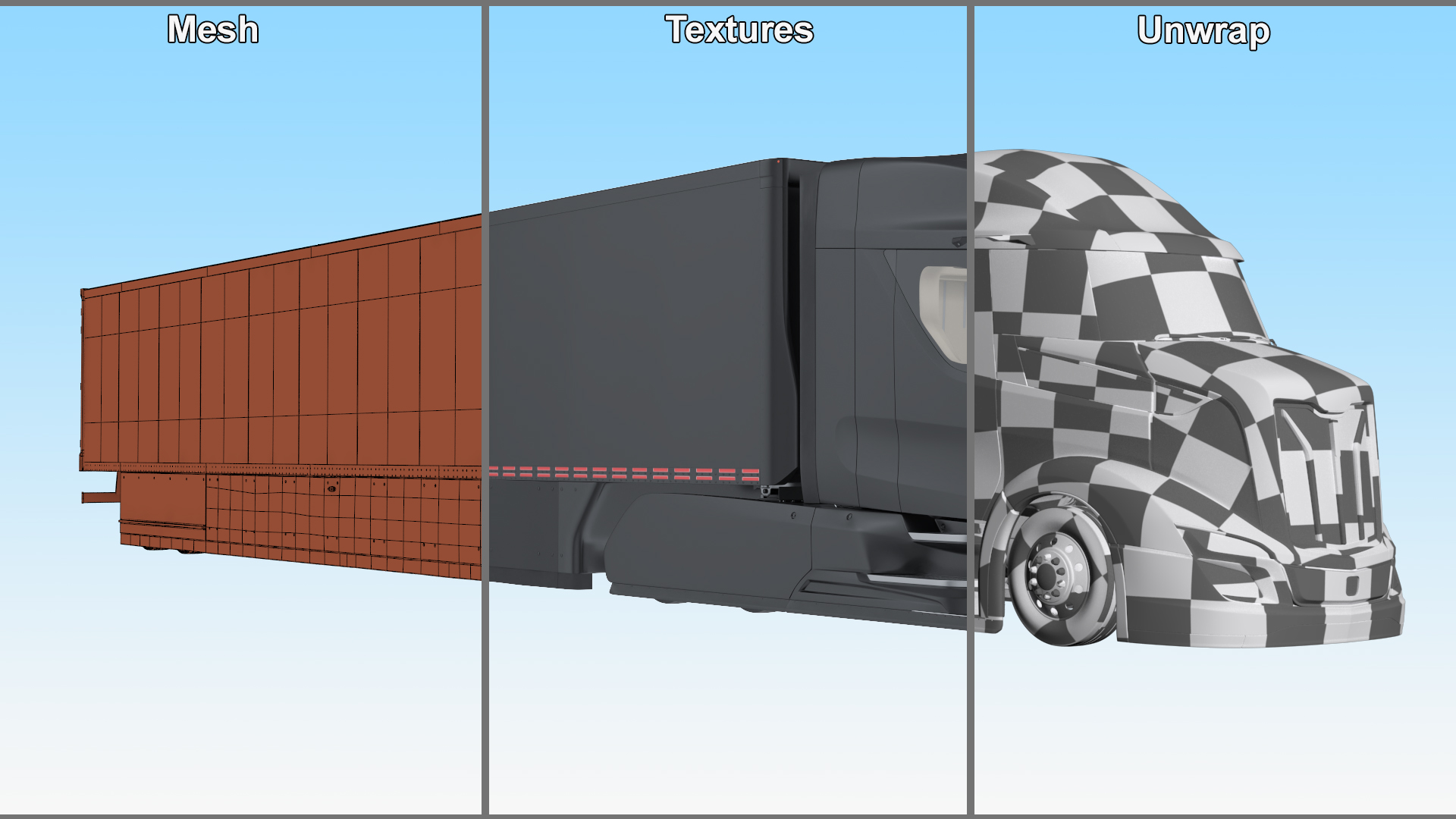 Advanced Long Haul Truck and Trailer Black Rigged 3D model