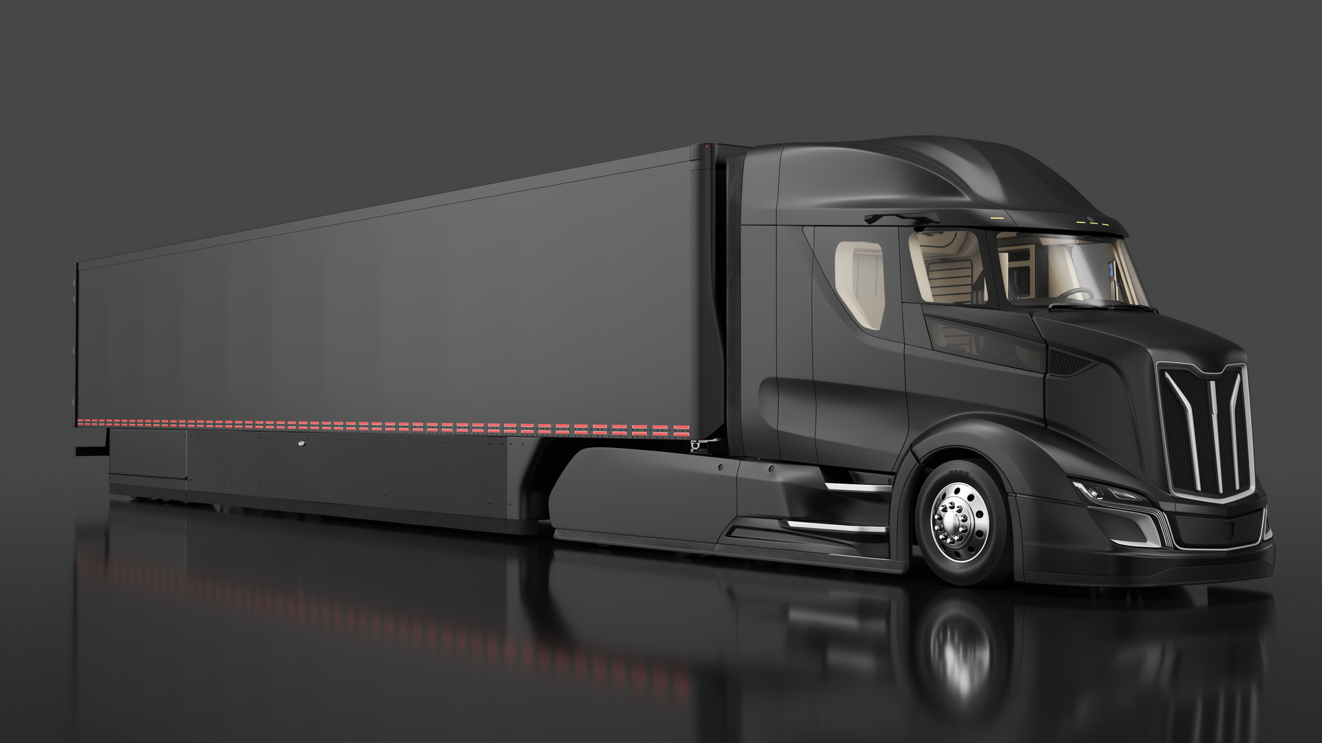 Advanced Long Haul Truck and Trailer Black Rigged 3D model