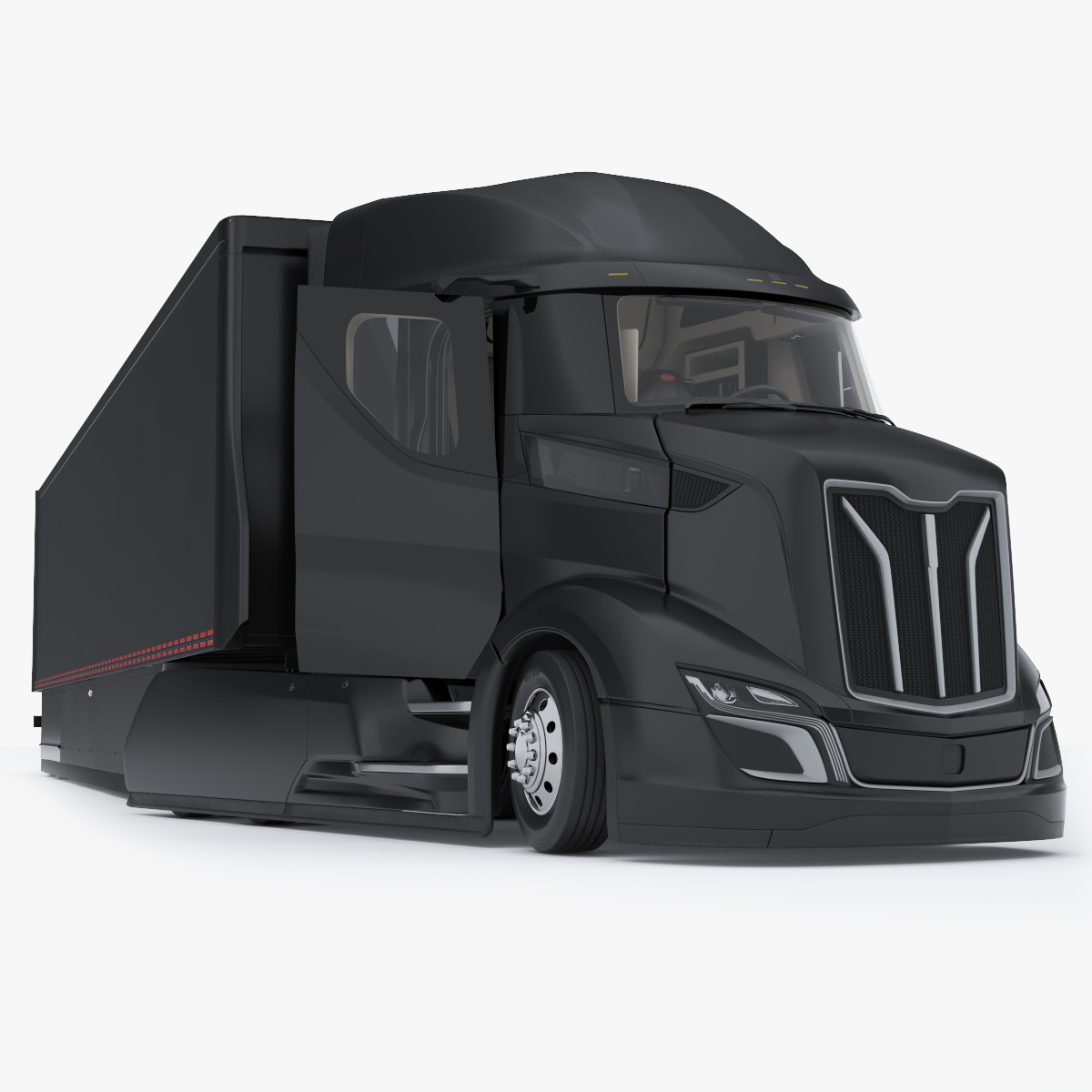 Advanced Long Haul Truck and Trailer Black Rigged 3D model