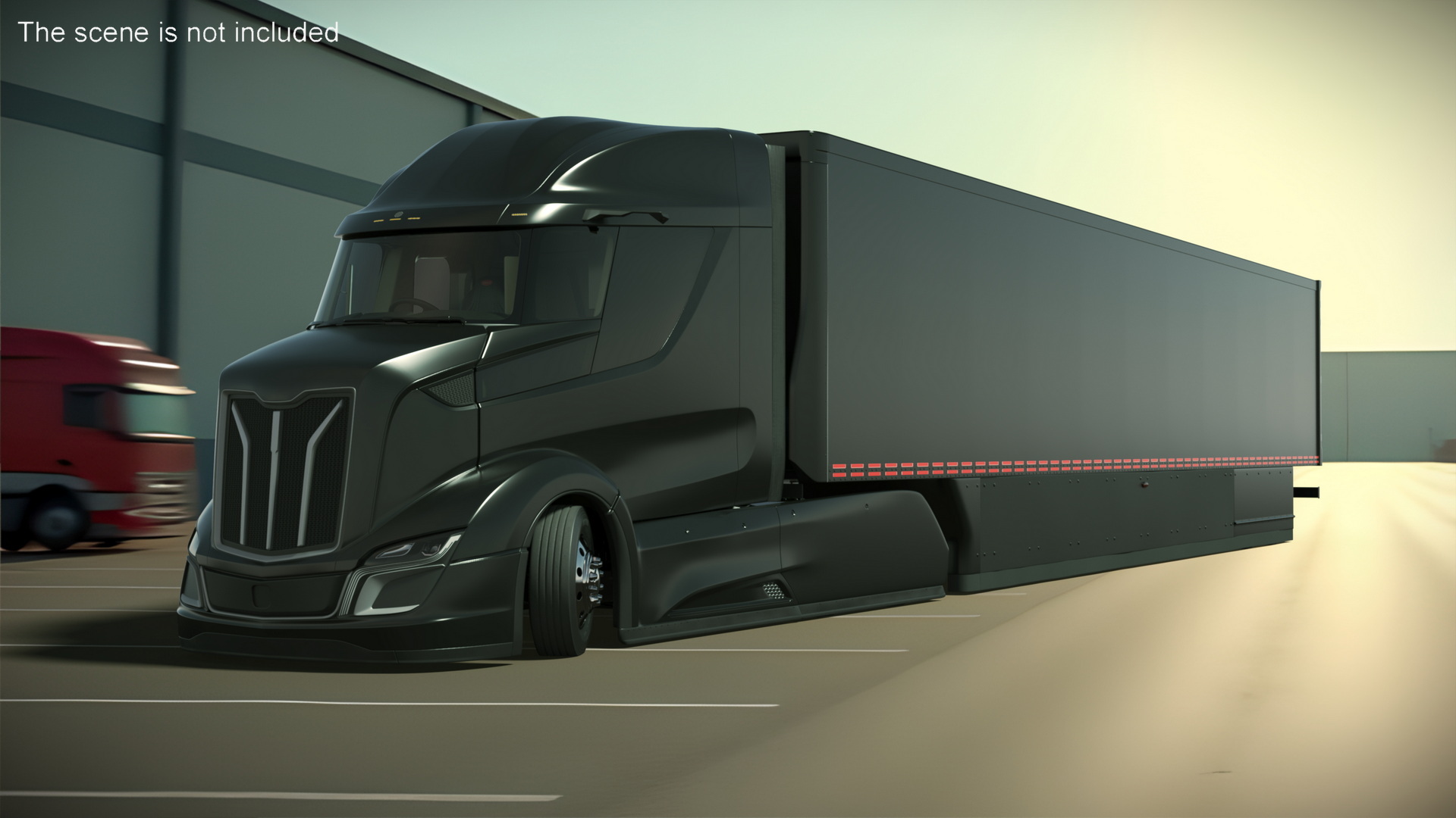 Advanced Long Haul Truck and Trailer Black Rigged 3D model