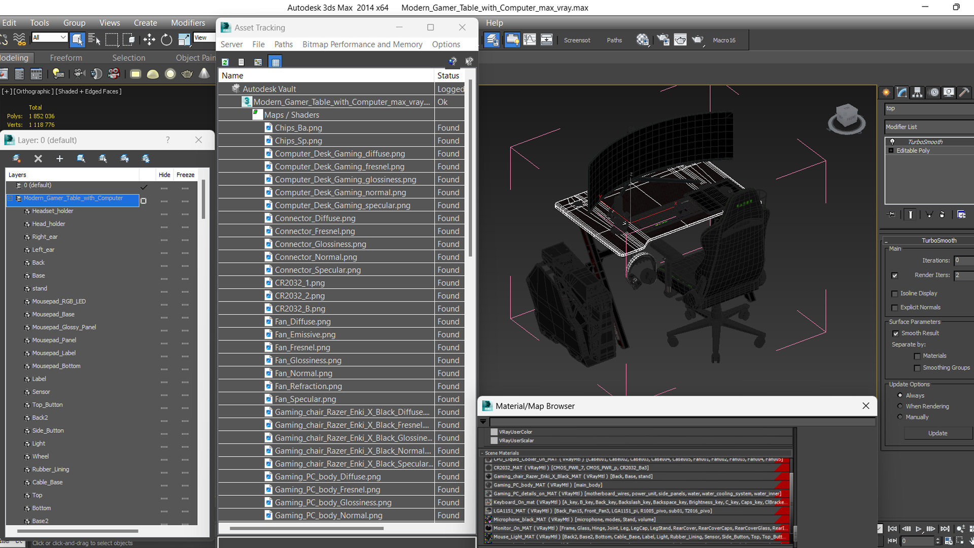 Modern Gamer Table with Computer 3D