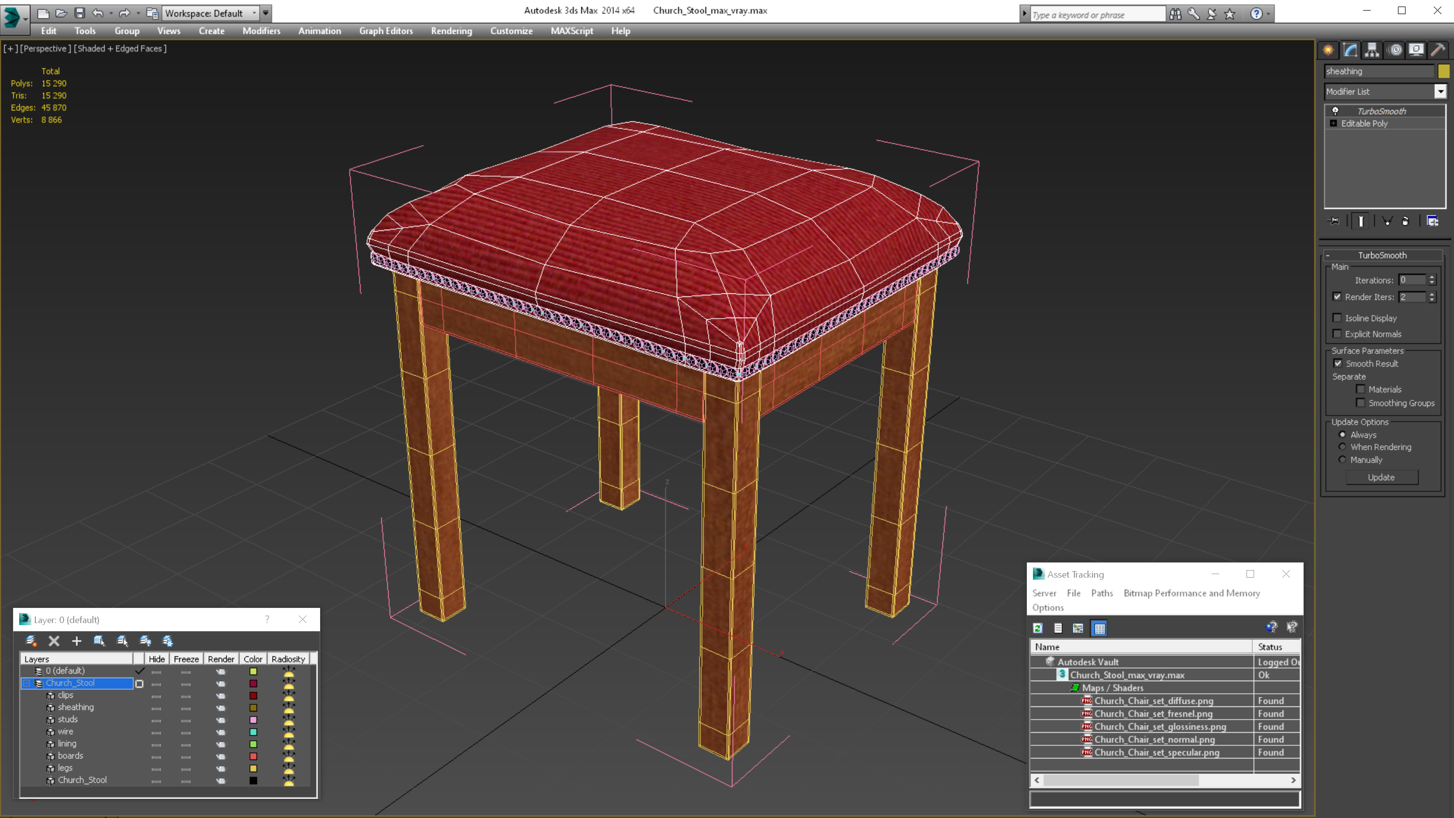 Church Wooden Stool 3D model