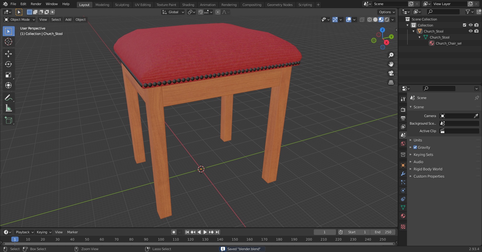 Church Wooden Stool 3D model