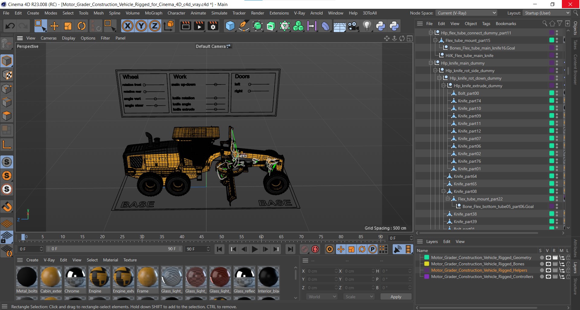 Motor Grader Construction Vehicle Rigged for Cinema 4D 3D model