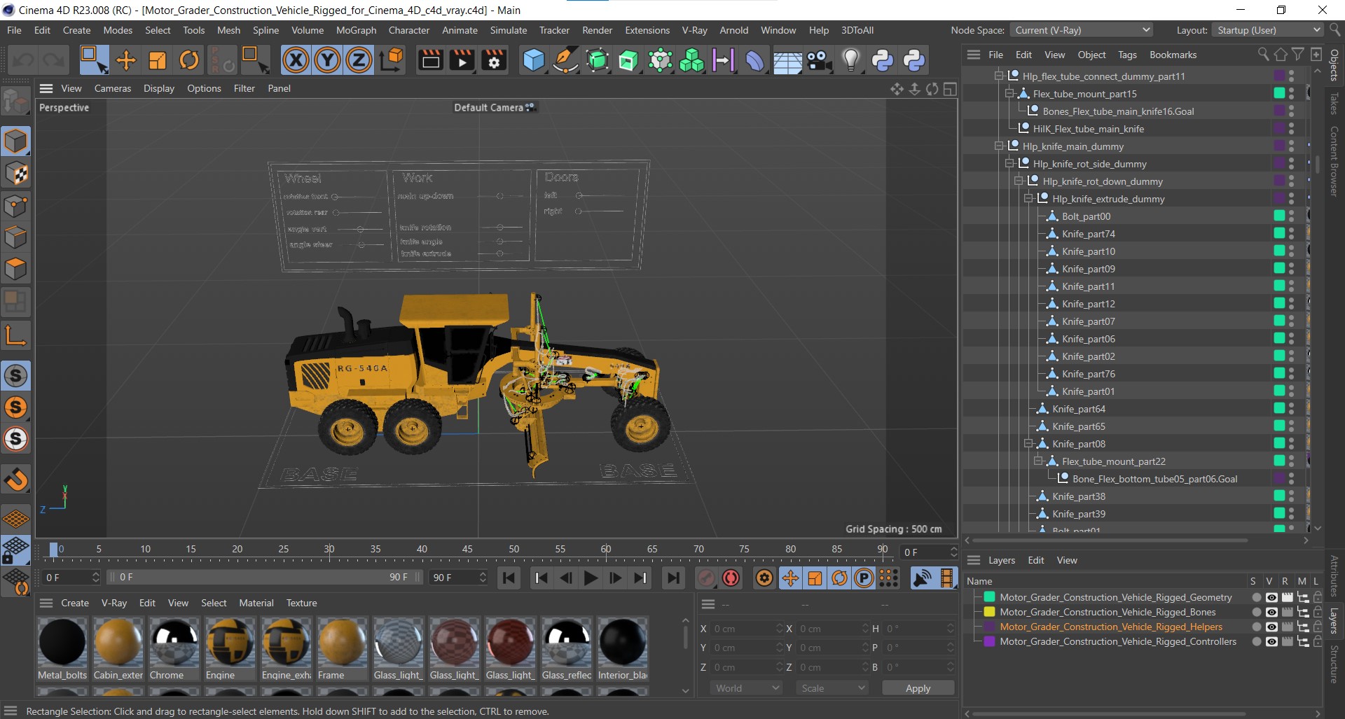 Motor Grader Construction Vehicle Rigged for Cinema 4D 3D model