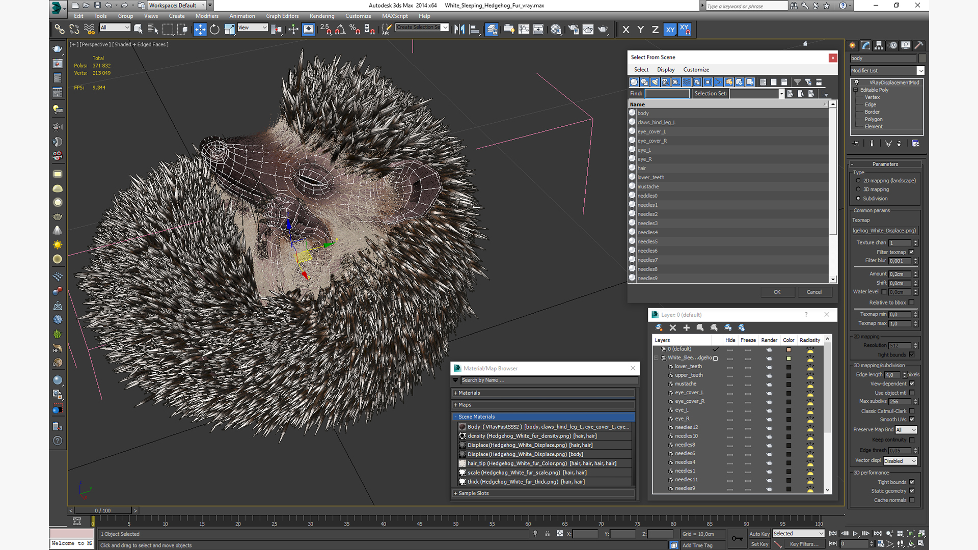 White Sleeping Hedgehog Fur 3D