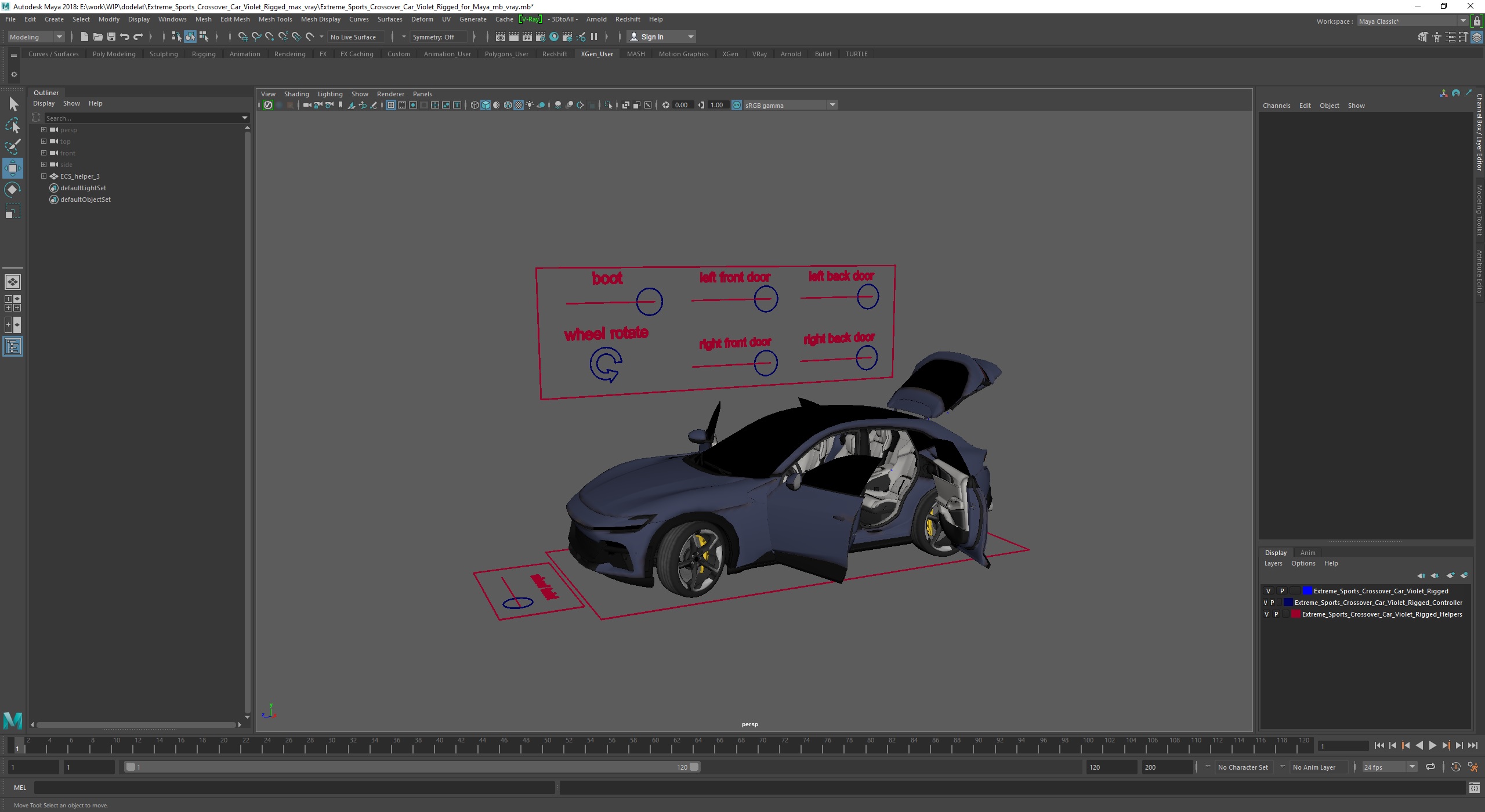 3D Extreme Sports Crossover Car Violet Rigged for Maya