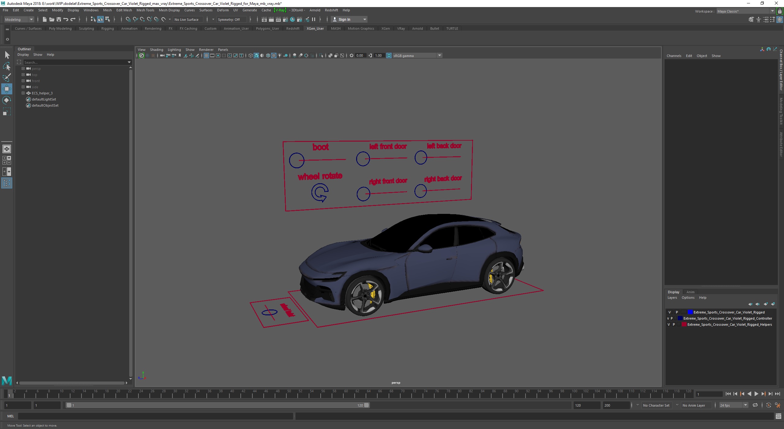 3D Extreme Sports Crossover Car Violet Rigged for Maya