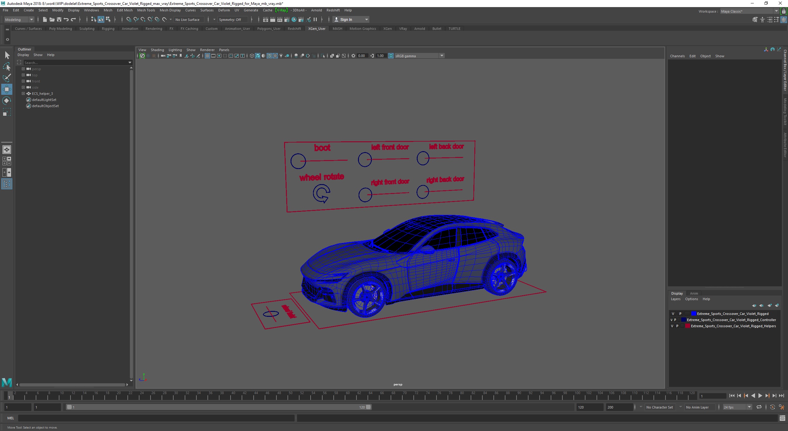 3D Extreme Sports Crossover Car Violet Rigged for Maya