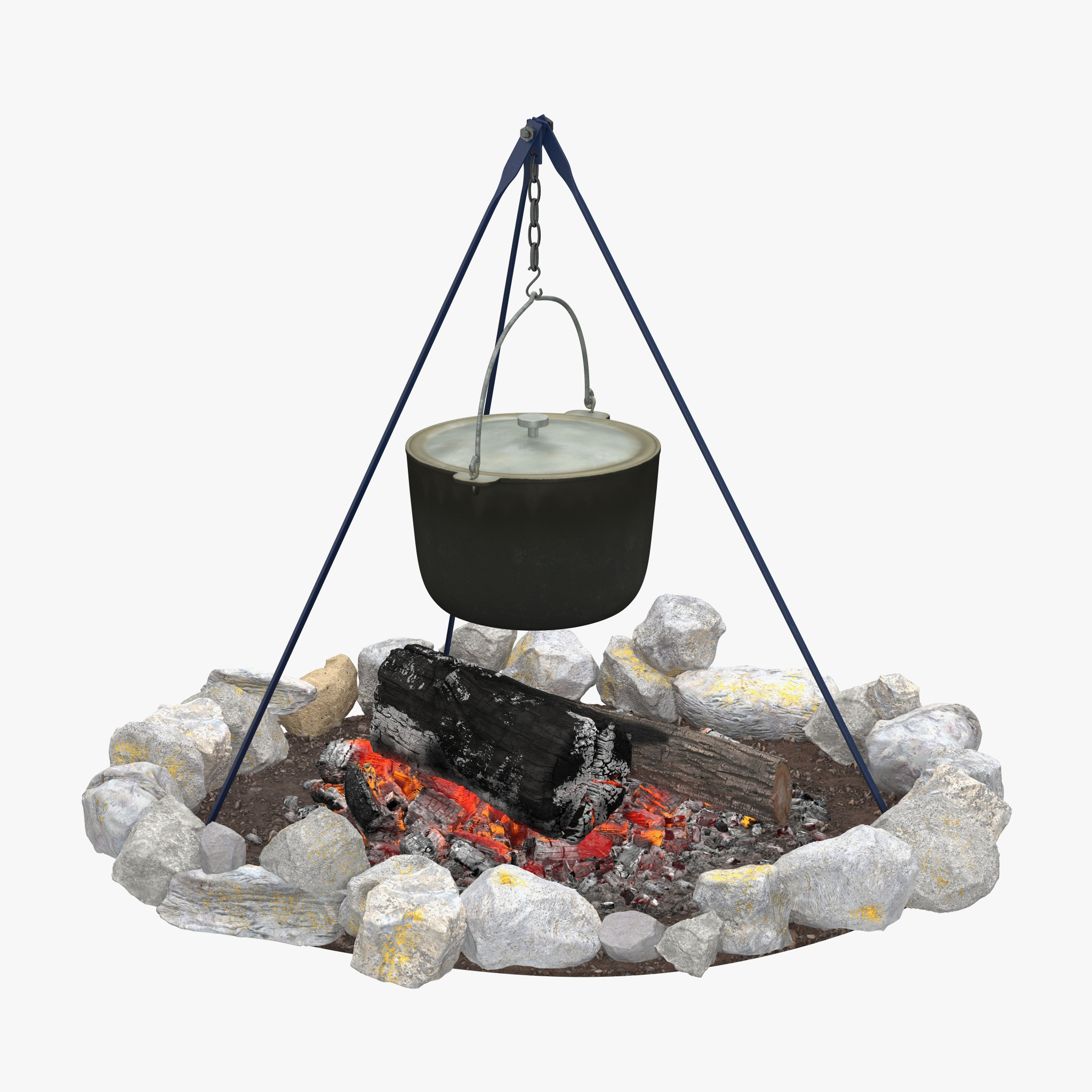 3D Campfire with Tripod and Cooking Pot