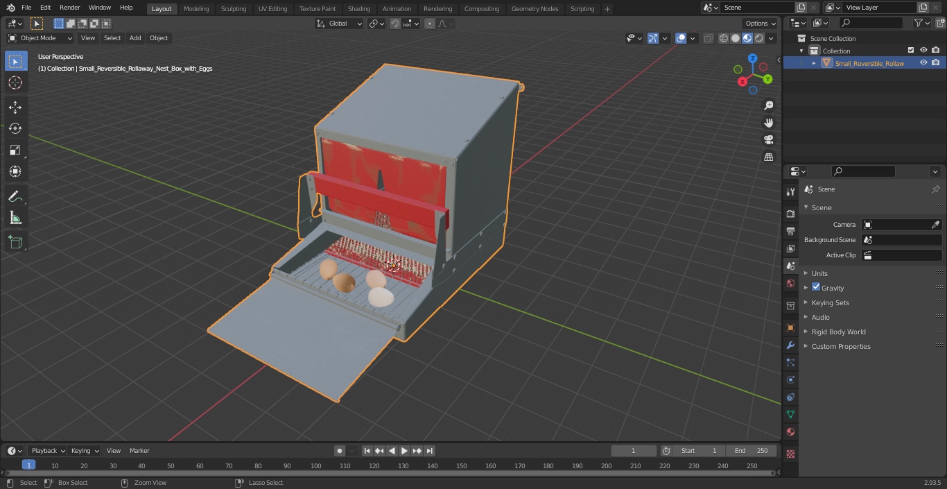 Small Reversible Rollaway Nest Box with Eggs 3D model