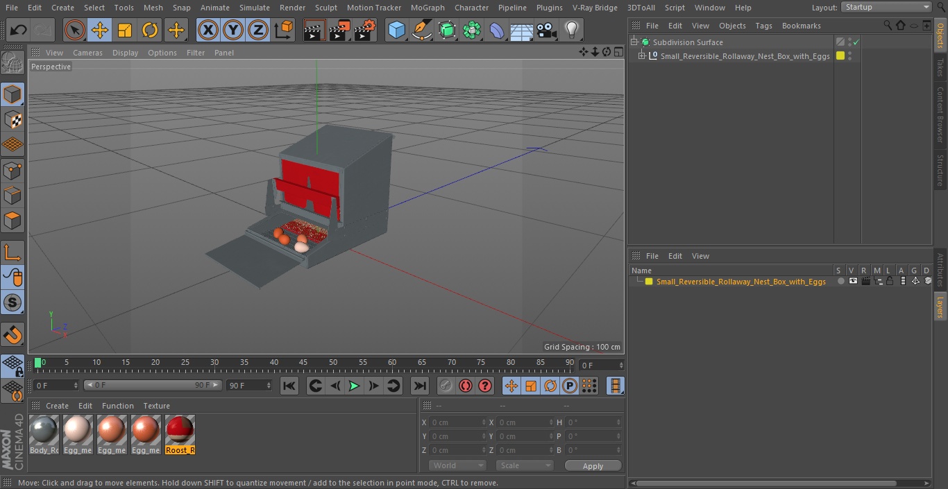 Small Reversible Rollaway Nest Box with Eggs 3D model