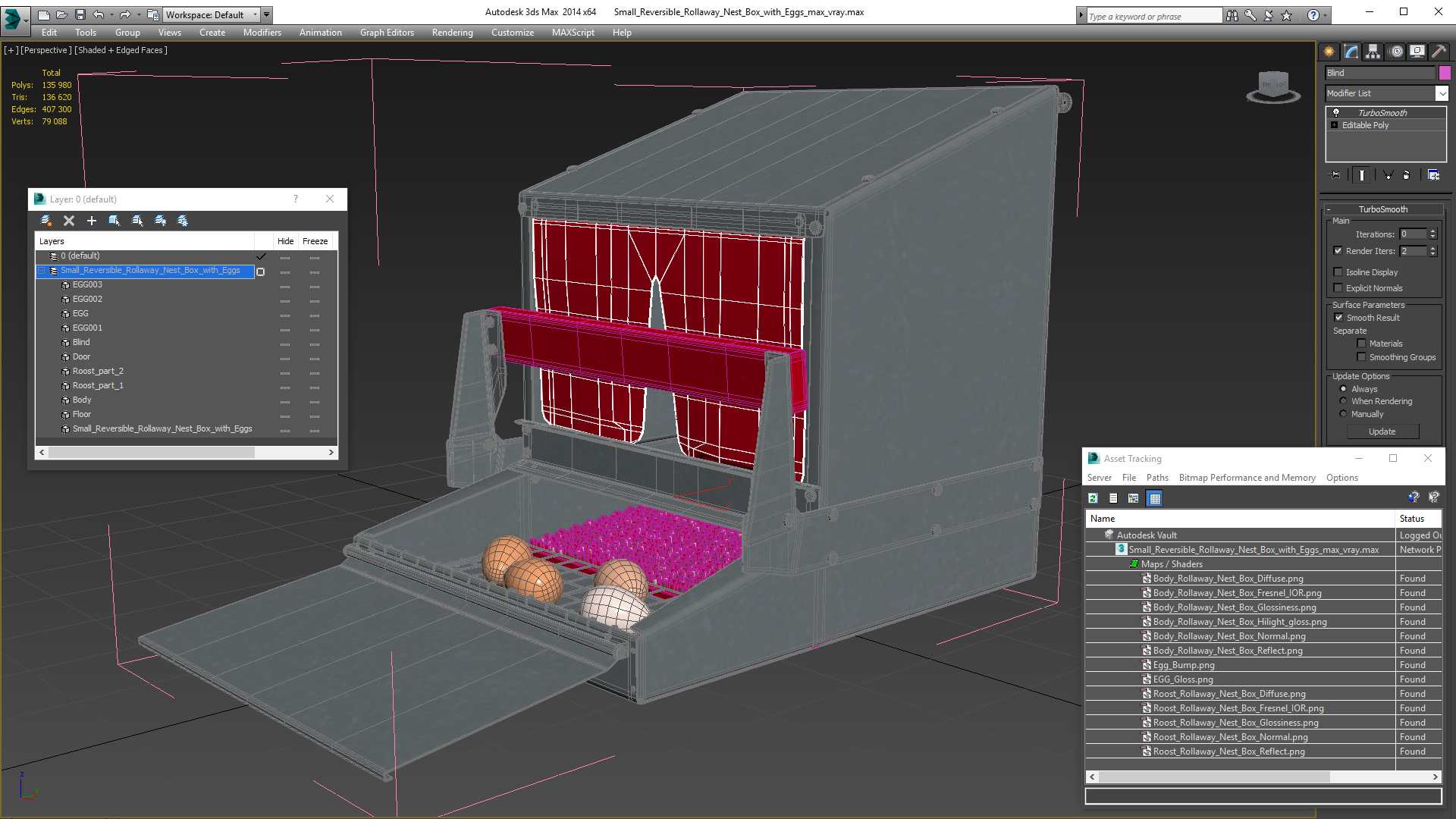 Small Reversible Rollaway Nest Box with Eggs 3D model