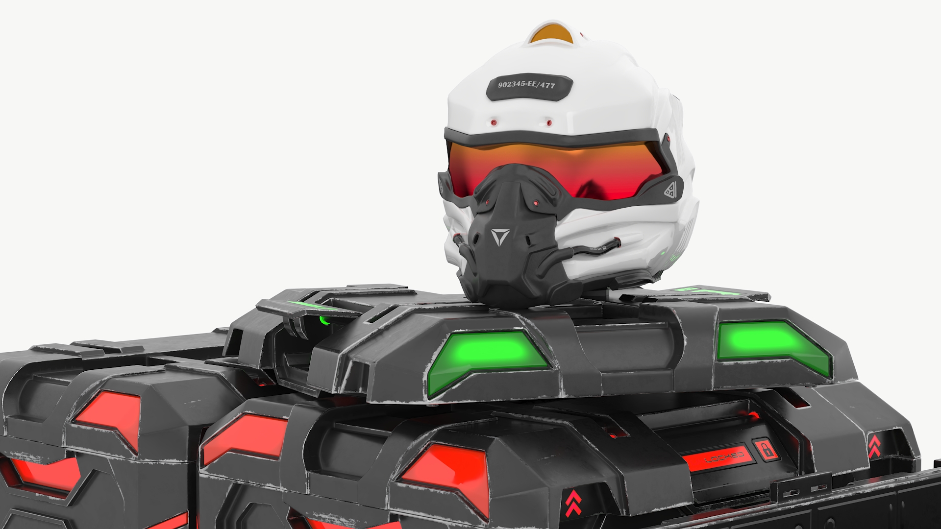 Futuristic Storage Crate with Sci-Fi Helmets 3D model