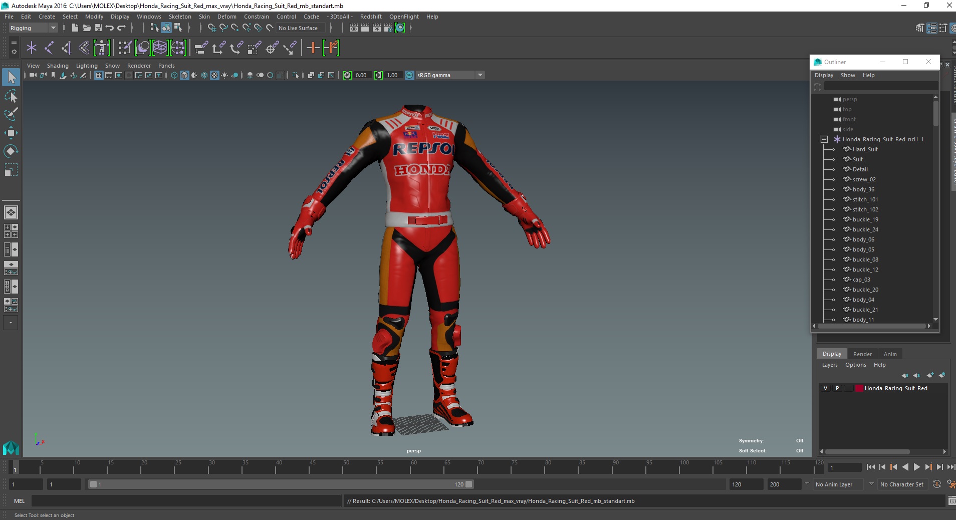 3D Honda Racing Suit Red