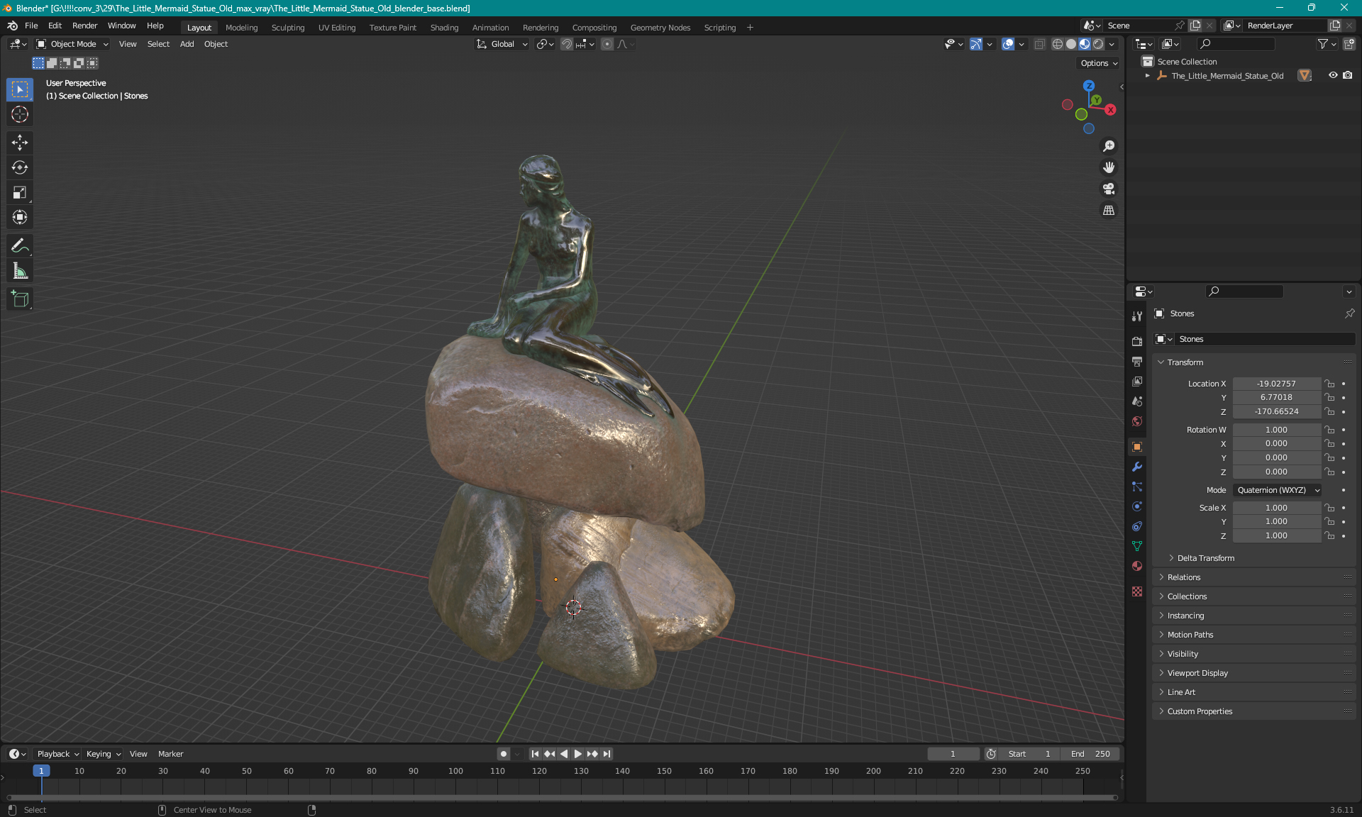 The Little Mermaid Statue Old 3D model