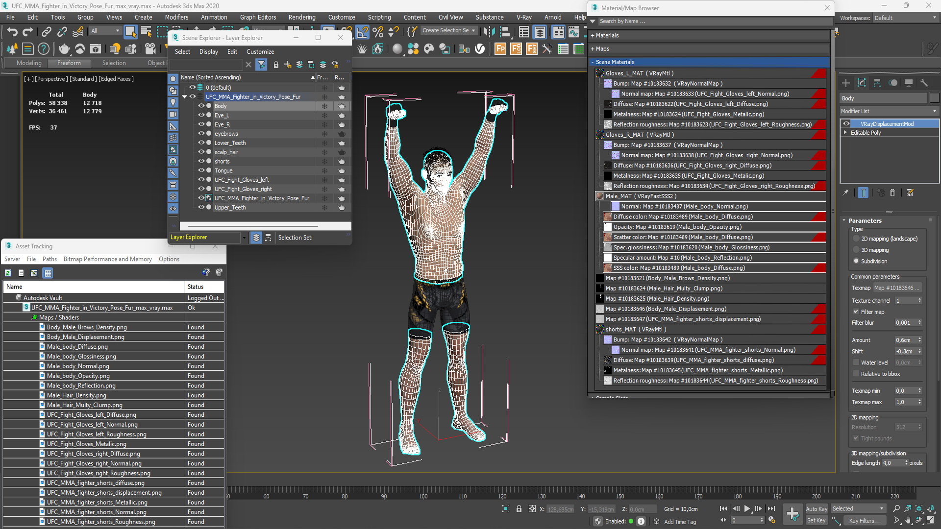 3D model UFC MMA Fighter in Victory Pose Fur