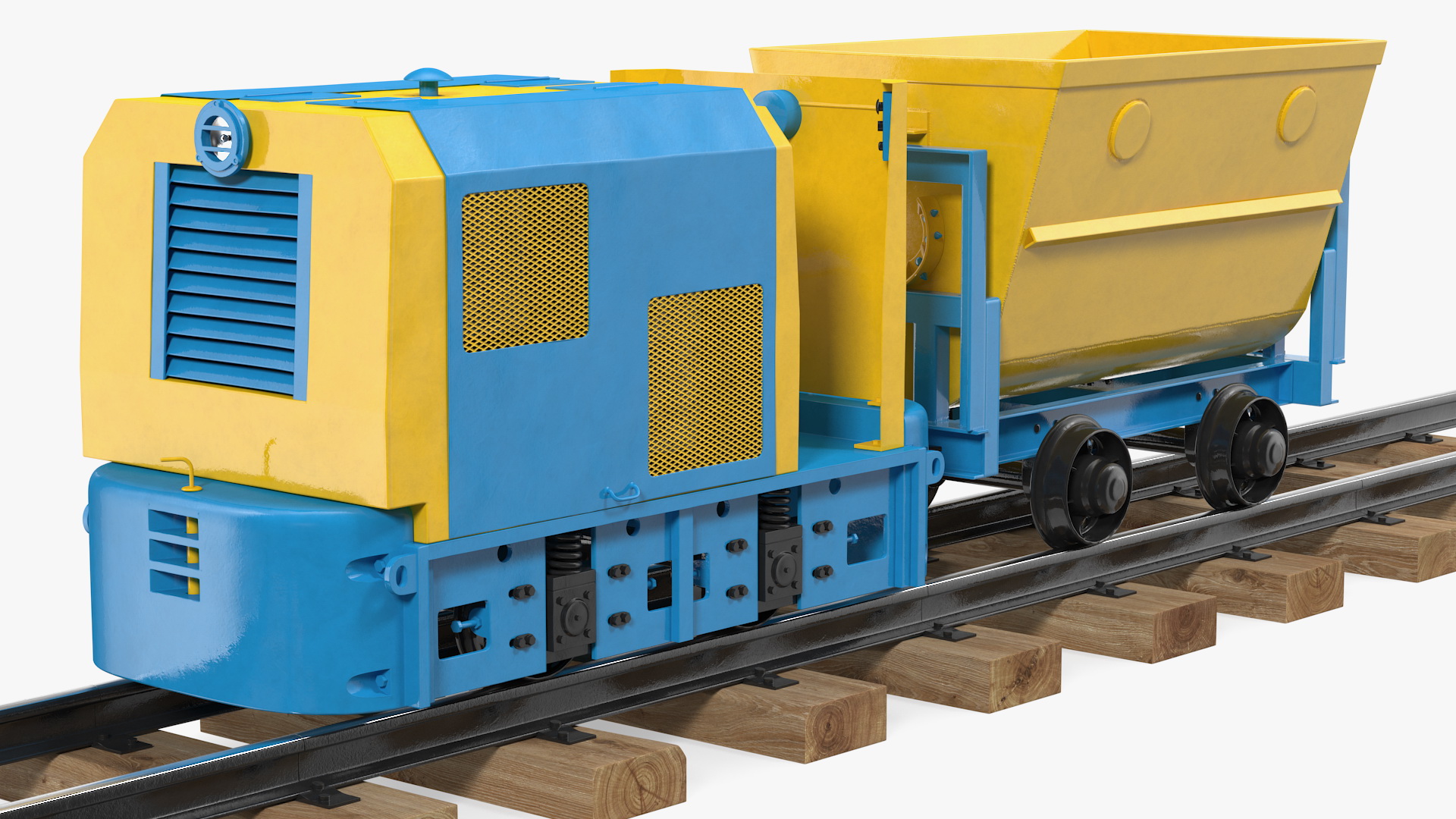 3D model Mining Locomotive with Minecart on Railway Section