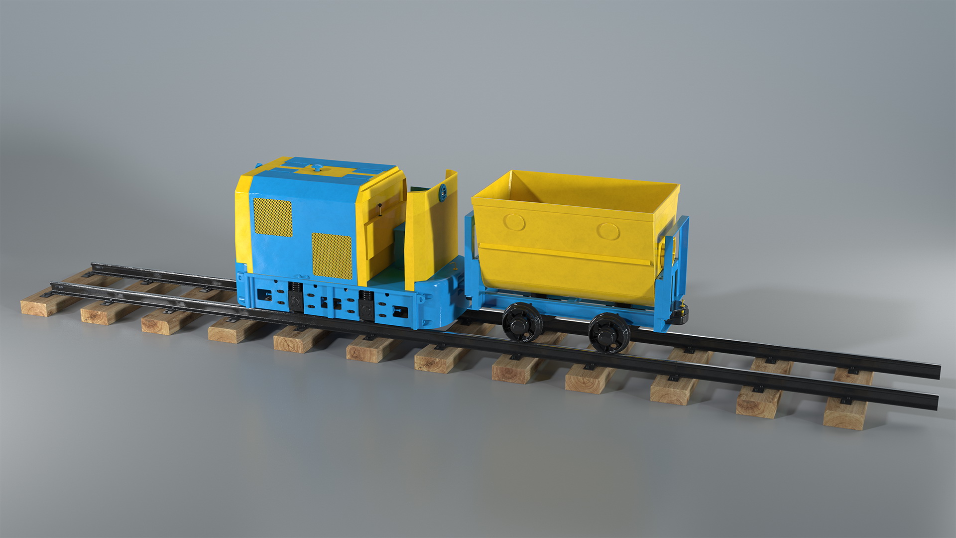 3D model Mining Locomotive with Minecart on Railway Section