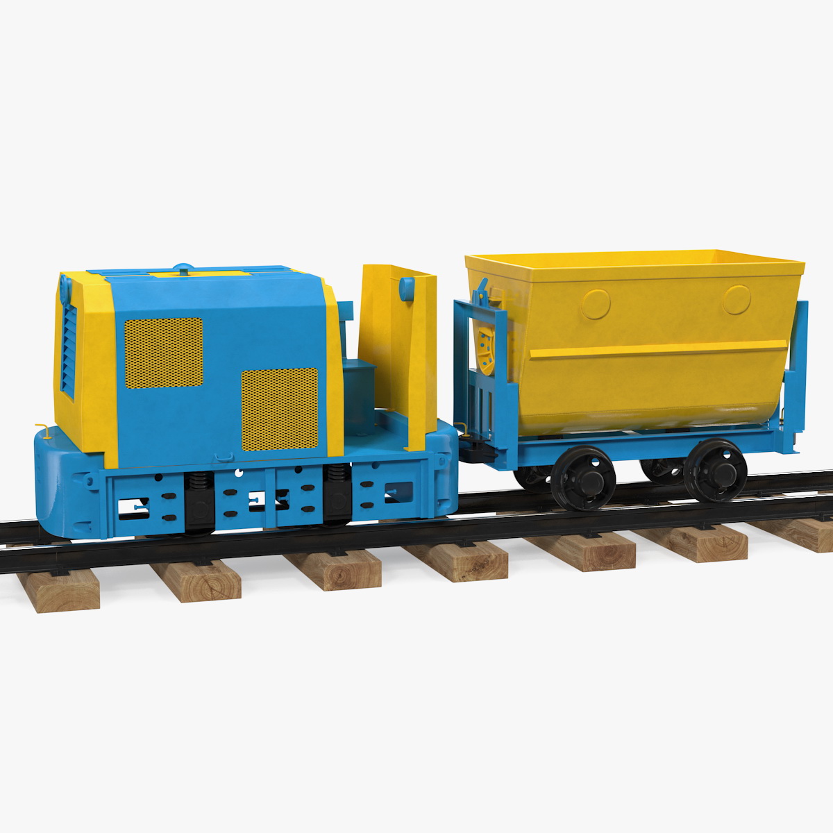 3D model Mining Locomotive with Minecart on Railway Section